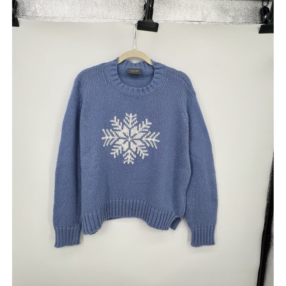 Wooden Ships Snowflake Sweater Womens Size S/M Blue Christmas Holiday Oversized